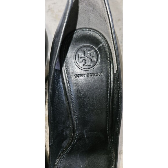 Tory Burch Alice Wedge 85MM Leather 35059 size 8 black and silver - Picture 3 of 4